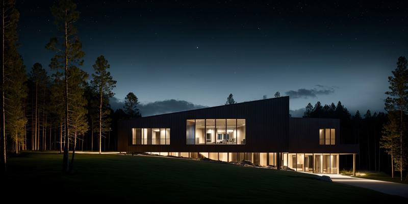 32638-1905135418-modern architecture style, photo realistic, clean sky, single building,(night_1.3),forest, masterpiece, best quality, highres,.jpg